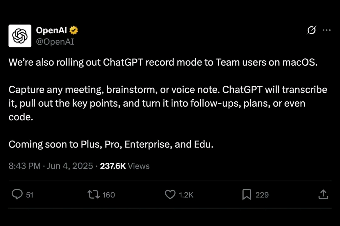 ChatGPT will now record your meetings. + connect to this entire list of apps: