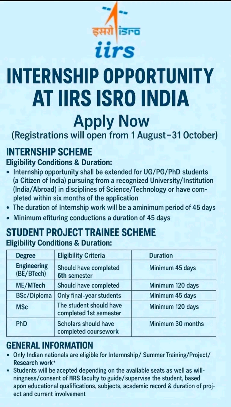 Exciting Internship Opportunity at IIRS–ISRO: Shape the Future of Space Science!*